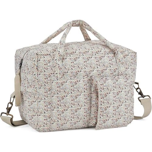 Lushandy Large Floral Diaper Bag Tote, Quilted Puffy Maternity Duffle Diaper Bag for Travel Hospital Bag for Labor Delivery | Large Capacity