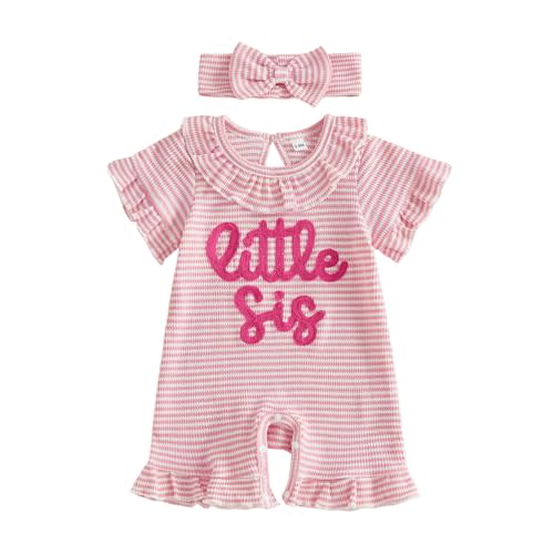 allshope Newborn Baby Girl Summer Outfit Romper Letter Embroidery Ruffle Collar Jumpsuit Bodysuit Cute Infant Waffle Clothes