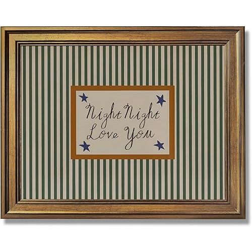 Yermidi Vintage Gold Frame Night Night Love You Wall Art Mid Century Modern Striped Poster Retro Rustic Farmhouse Bedtime Saying Family Quote Canvas Print Cozy Bedroom Home Decor 16x24inch