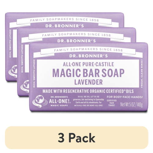 (3 pack) Dr. Bronner's Magic Bar Soap – Lavender - Pure-Castile Soap - 5 oz - for face, body, hands