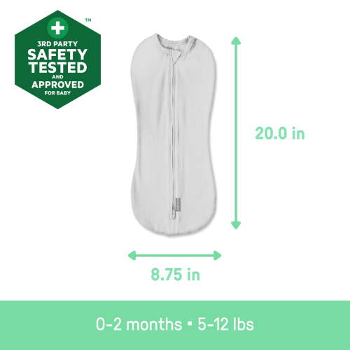 SwaddleMe by Ingenuity Compression Baby Swaddle Pod, Two-Way Zipper for Easy Diaper Changes, 0-2 Months, 1.0 TOG, 1-Pack - Scribble Elephant