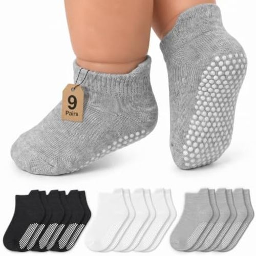 Infinno Baby Non Slip Ankle Socks 9 Pairs - Toddler Socks with Grips for Kids, Infants Boys and Girls 6-24 Months, 1T-7T