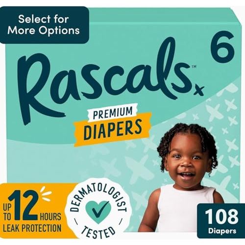 Rascal + Friends Premium Diapers, White Size, 6 (108)/(2 Pack of 54) (Premium Quality)