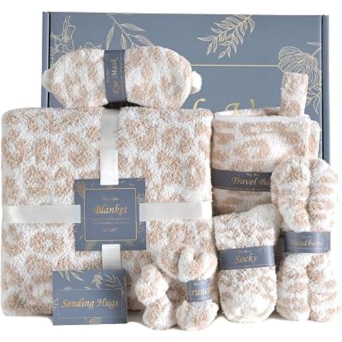 JOOJA Birthday Box Care Package Get Well Soon Gift Baskets Self Care Gifts, Birthday Gift Basket for Her, Leopard Print Gifts for Women Mom Wife Daughter Sister Friends Leopard Khaki