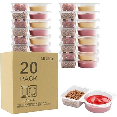 Snack Pack Containers, Reusable 2 Compartment Condiment Containers with Lids, Ideal for On-the-Go Mini Sauce Boxes & Snack Prep Containers for Kids and Adults, BPA-Free