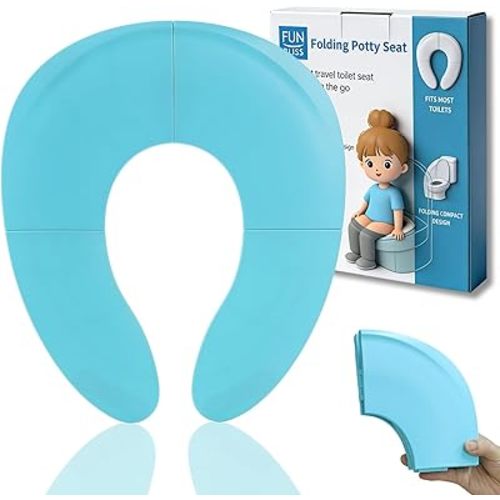 Funbliss Foldable Travel Potty Seat for Toddlers - Portable Folding Toilet Training Seat for Toddlers with Safety Suction Cups, Includes Storage Bag - Essential for On-the-Go Potty Training,Blue