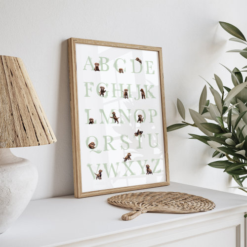 CHOCOLATE LAB Sage Green Alphabet Poster, Brown Labrador Puppy Nursery Decor,  Dog Nursery ABC Poster, Printable Wall Art, Digital Download