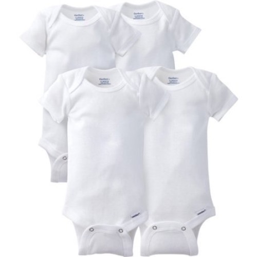 Gerber Newborn Baby Unisex Onesies Brand One-Piece Short Sleeve White Bodysuits, 4-Pack - 0-3M