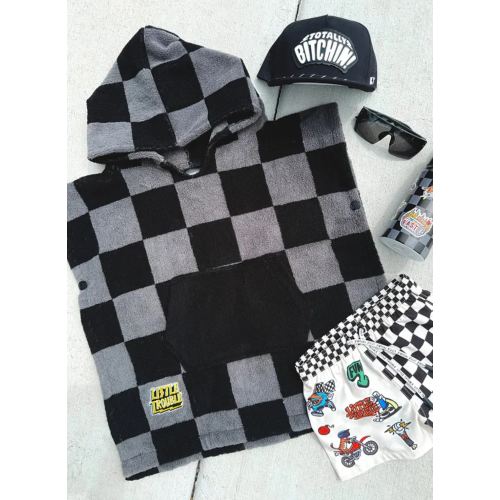 Little Trouble Grey Checkered Poncho Towel