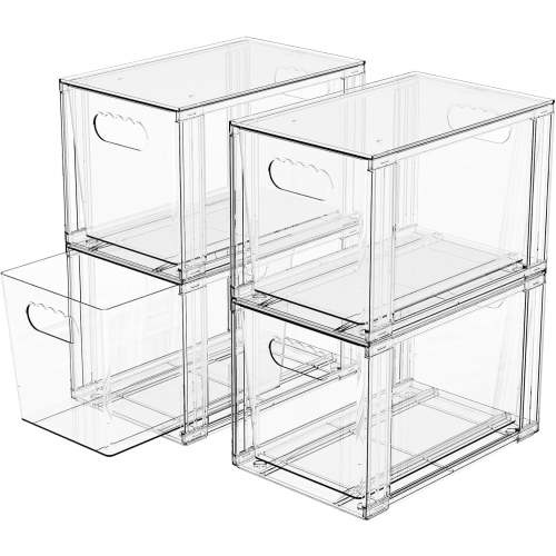 4 Pack Clear Stackable Storage Drawers,7.3″ High Large Baby Bottle Organizer,Bathroom Closet Organizers and Storage,Acrylic Storage Containers and Home Edit Organizer Bins for Cabinets,Pantry