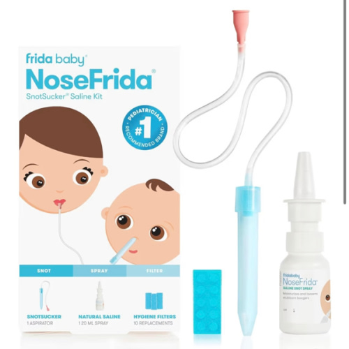 Amazon.com : Frida Baby Saline Kit, Cold & Flu 12 pc Set Includes NoseFrida Nasal Aspirator for Baby, Nose Sucker, Saline Nasal Spray with 10 Extra Hygiene Filters, Nasal Spray Decongestant, 0.68 fl oz : Baby