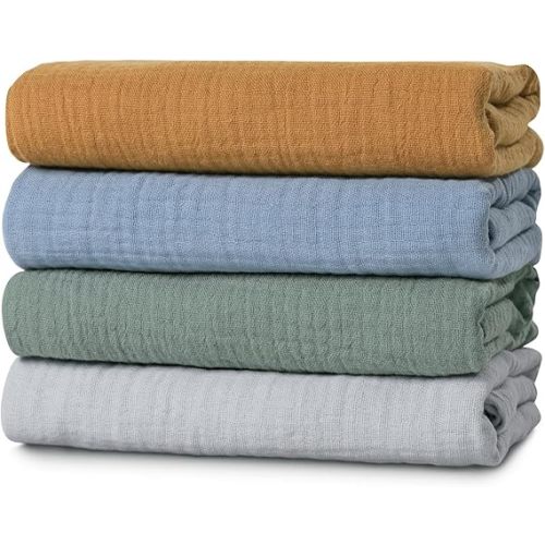 Muslin Swaddle Blankets for Baby Girls and Boys, 4 Pack Breathable and Skin-Friendly Newborn Receiving Blanket, 100% Cotton Swaddle Wrap, Essentials Infant Shower Items, Toddler Gift