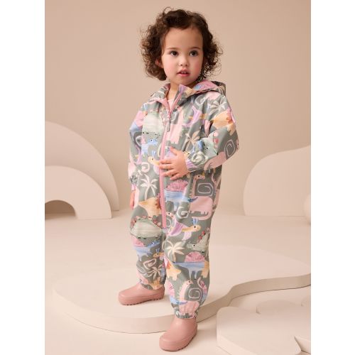 Khaki 3D Dino Waterproof Printed Puddlesuit (12-18 mos)