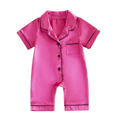 Biayxms Newborn Baby Boy Girl Silk Pajamas Romper Shorts Sleeve Button Down Satin One Piece Onesie Pjs Infant Sleepwears