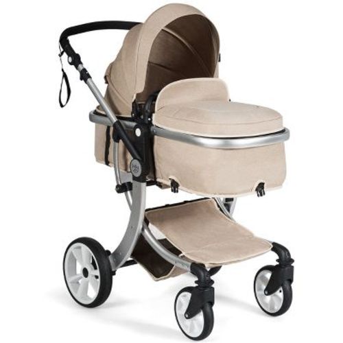Infans Aluminum Infant Reversible Outdoor Foldable Stroller W/Diaper Bag Beige