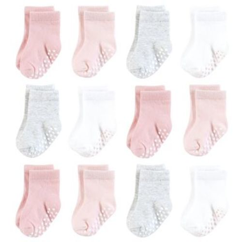 Hudson Baby Infant Girl Cotton Rich Newborn and Terry Socks, Pink Gray Basic, 0-6 Months