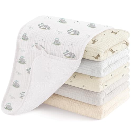 Susurration Muslin Burp Cloths, Soft Baby Burping Cloths for Unisex Boys and Girls, Newborn Essentials Large Extra Absorbent Washcloths, 20x10in, 6 Pack