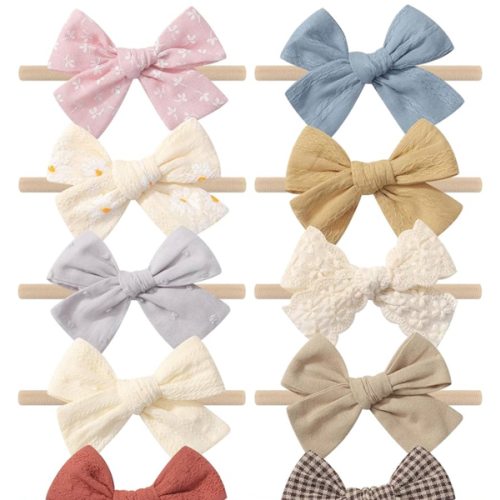10PCS Doboi Baby Girls Headbands Hair Bows Nylon Linen Hairbands Handmade Hair Accessories for Newborn Infant Toddlers Little Girl and Kids