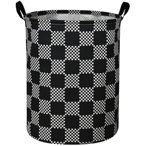 ESSME Boys Laundry Hamper,Kids Hamper Collapsible Canvas Waterproof Storage Bin for Boy, Nursery Hamper,Gift Baskets,toy bins(Black grid)