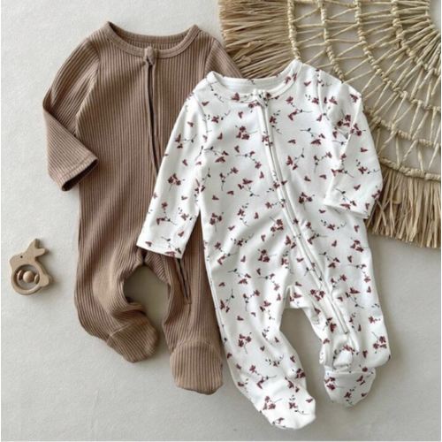 Loomiva Newborn Baby Boy/Girl Floral Print Solid Color Soft Knit Crew Neck Long Sleeve Romper & Pants 2 Pieces Set Fall Winter | SHEIN USA