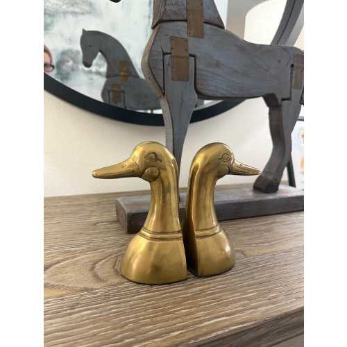 Vintage Solid brass Duck Head Bookends, Mallards, shelf decor, office decor, library