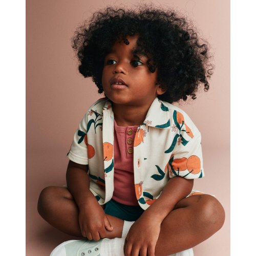 Toddler Boy Button-Down Short-Sleeve Shirt in Clementine Grove Print - Cream - Otter Avenue | Carter's