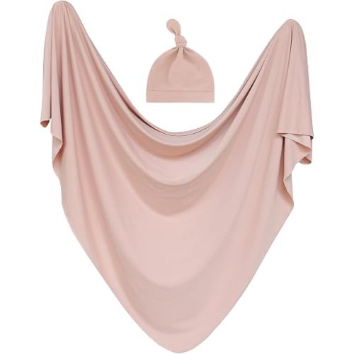MairMore Newborn Swaddle Blanket & Beanie Set, Baby Receiving Blanket