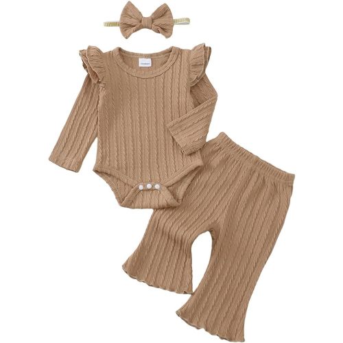 SUNNY PIGGY Newborn Baby Girl Clothes Infant Girls Outfits Ruffle Long Sleeve Romper Pants Set with Headband
