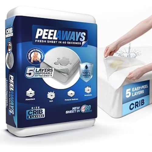PEELAWAYS Crib Disposable Waterproof Crib Sheets - Super Absorbent Bedwetting Pads for Infants, Potty-Training, Spills, and More - 5 Layer 28" x 52" x 6"