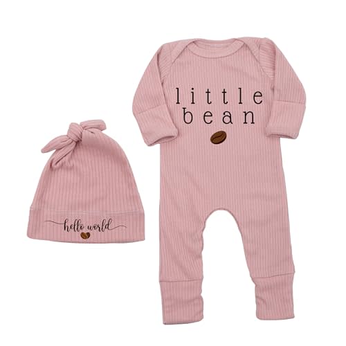 STALOFAZ Little Bean Baby Bodysuit Hat - Newborn Fall One-Piece Romper Coming Home Outfit Infant Boy Girls Jumpsuit 0-3 Month