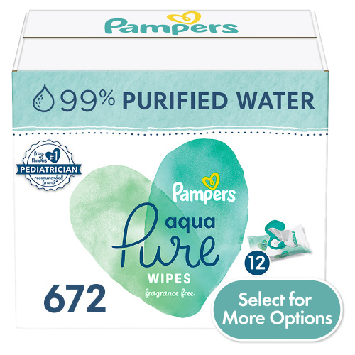 Pampers Aqua Pure Baby Wipes 12X Flip-Top Packs 672 Total Wipes (Select for More Options)