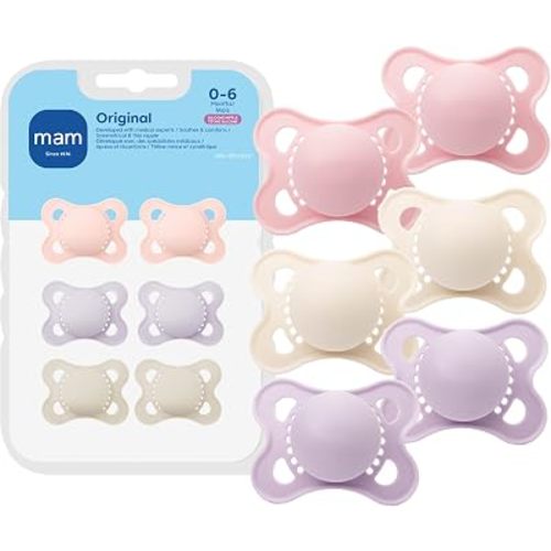 MAM Original Baby Pacifier 0-6 Mths, Skin Soft Silicone Nipple, 4 Pack