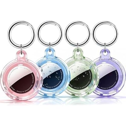 Galafoki 4 Pack Compatible with AirTags Holder Case with Keychain,IPX8 Waterproof, Clear Air Tags-4 Pack Air Tags Item Finders Case for Kids,Dog,Car Keys,Luggage -Pink/Purle//Blue/Purple/Black/White
