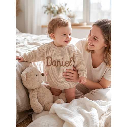 Custom Hand Embroidered Cotton Baby Sweaters,Toddler Jumper Gift
