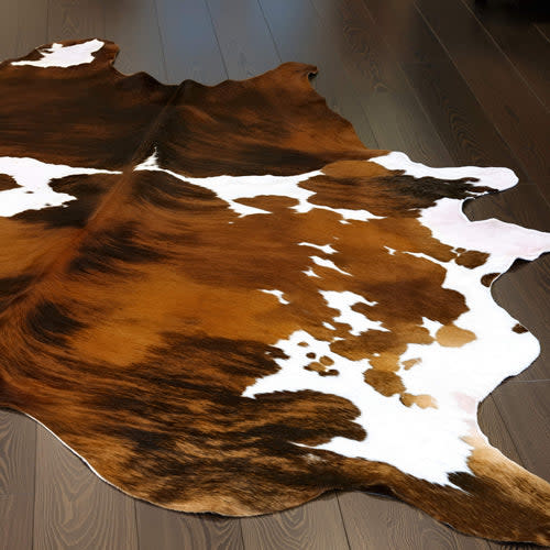Cowhide Rug Tricolor Brindle Mix , Natural Suede Leather | eCowhides