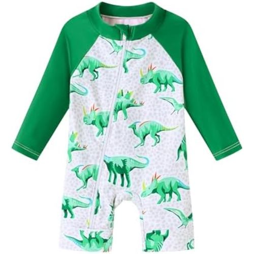 Baby Boy Swimsuit One Piece Long Sleeve Zipper Bathing Suit UPF 50+ Sun Protection Rashguard Swimwear 0-24 Months