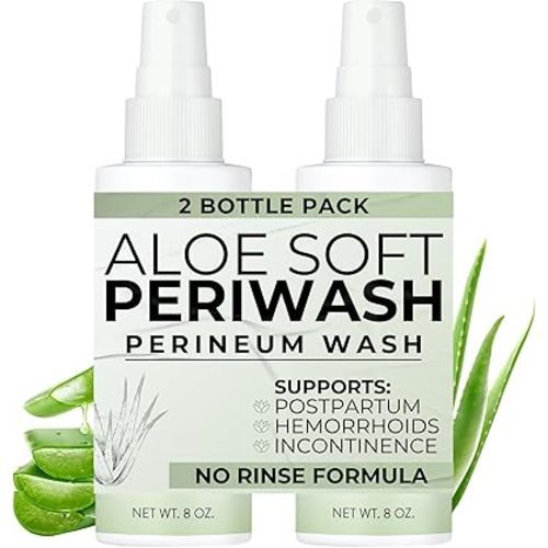Aloe Soft Perineal Spray - Pack of 2 8 oz Rinse Free Perineum Wash - Cleanses and Soothes - Made with Aloe Vera Extract