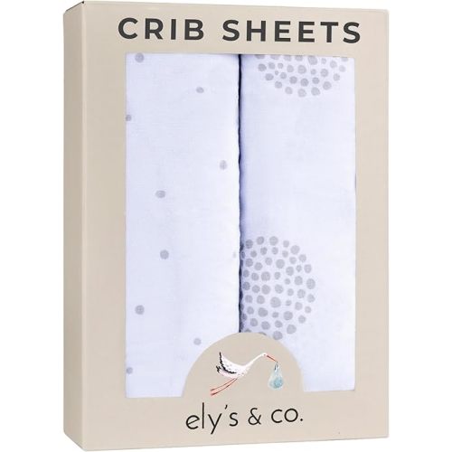 Ely’s & Co. Crib Sheets, Baby Boy/Girl Fitted Crib Mattress Sheet Set, 2 Pack, 100% Jersey Knit Cotton, Infant and Toddler Nursery Bedding, Grey Dottie Print, 28” x 52”