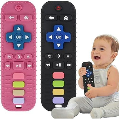 2Pack Silicone Teething Toys for Infant Toddlers Remote Control Shape Teethers for Babies Chew Toys Relief Soothe Gums Set BPA Free Freezable Dishwasher Refrigerator Safe
