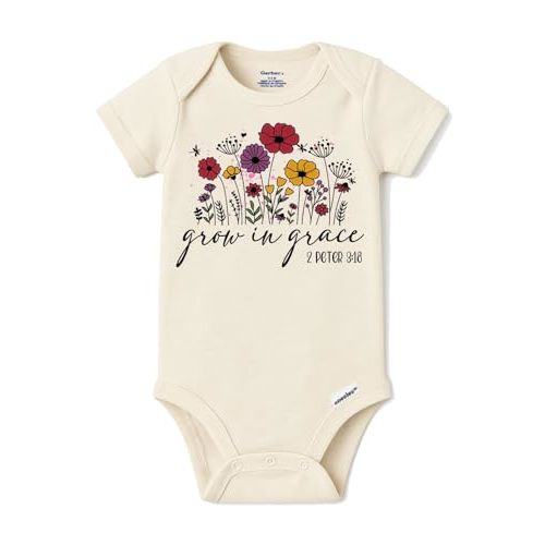 Brain Juice Tees Christian Floral Bible Verse Baby Onesie – “Grow in Grace” Scripture Outfit for Girls - Bible Verse Bodysuit