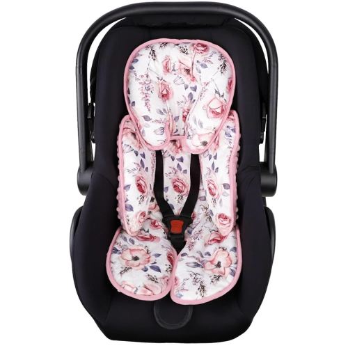 SWESEN Baby Carseat Head & Body Support, Infant Headrest Cushion, Newborn Car Seat Insert for Strollers, Bouncers, Swing, Pink Floral