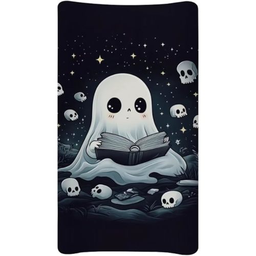 Ghost Changing Pad Covers,Gothic Spooky Nursery Diaper Changing Pad Sheets for Boys Girls Halloween Breathable Stretch Changing Table Mat Sheets Cover 32''x16''
