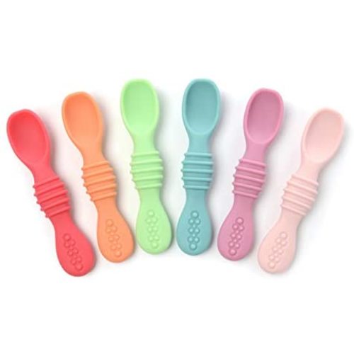 PrimaStella Silicone Rainbow Chew Spoon Set for Babies and Toddlers | Safety Tested | BPA Free | Microwave, Dishwasher and Freezer Safe