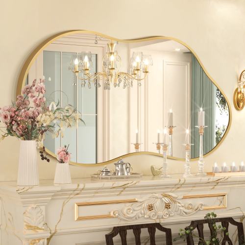 Asymmetrical Decorative Wall Mirror | Gold, 26x46