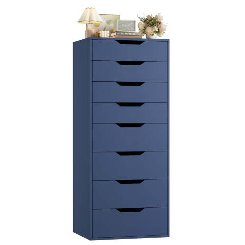 Homfa Compact 8 Drawer Bedroom Dresser for Small Spaces, Wood Tall Chest of Drawer, Blue