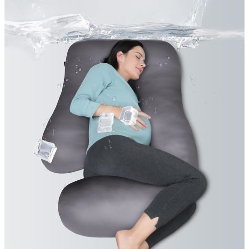 MOON PARK Pregnancy Pillows for Sleeping - U Shaped Full Body Maternity Pillow with Removable Cover - Support for Back, Legs, Belly, Hips - 57 Inch - Dark Grey - Cooling Cover