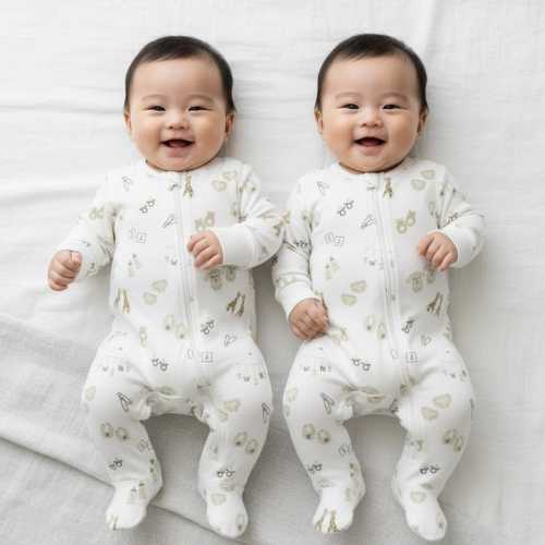 Twins Footies Sleeper Set, 'Twin Things', Homecoming Baby Gift, Newborn 0-9M