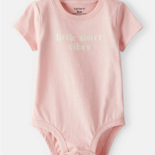 Baby Girl 'Little Sister Vibes' Short-Sleeve Graphic Bodysuit - Pink | Carter's