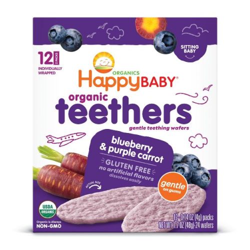 Happy Baby Organic Teethers Blueberry & Purple Carrot Gentle Teething Wafers Baby Snacks - 12ct/1.68oz