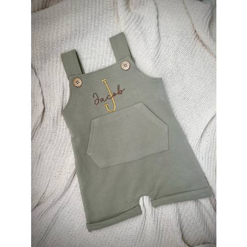 Personalized Organic Baby Overalls, Sage Green, French Terry, Custom Embroidery, Baby Gift, Boy Girl Gift, Baby Shower, Unisex